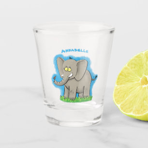 Cute funny elephant with bird on trunk cartoon shot glass