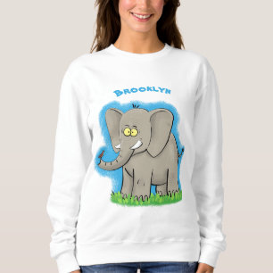 Cute funny elephant with bird on trunk cartoon sweatshirt