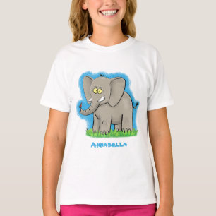 Cute funny elephant with bird on trunk cartoon T-Shirt