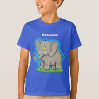 Cute funny elephant with bird on trunk cartoon