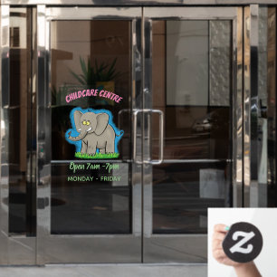 Cute funny elephant with bird on trunk cartoon window cling