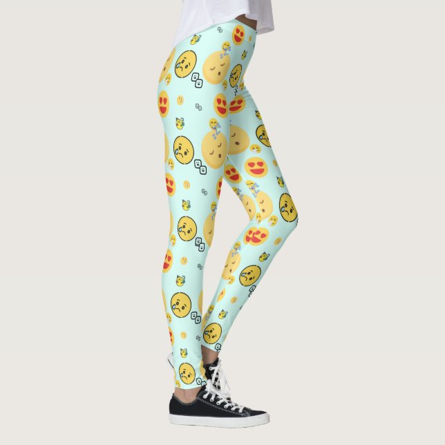 "Cute Funny Emoji Pattern Enjoy Faces" Leggings (Right)