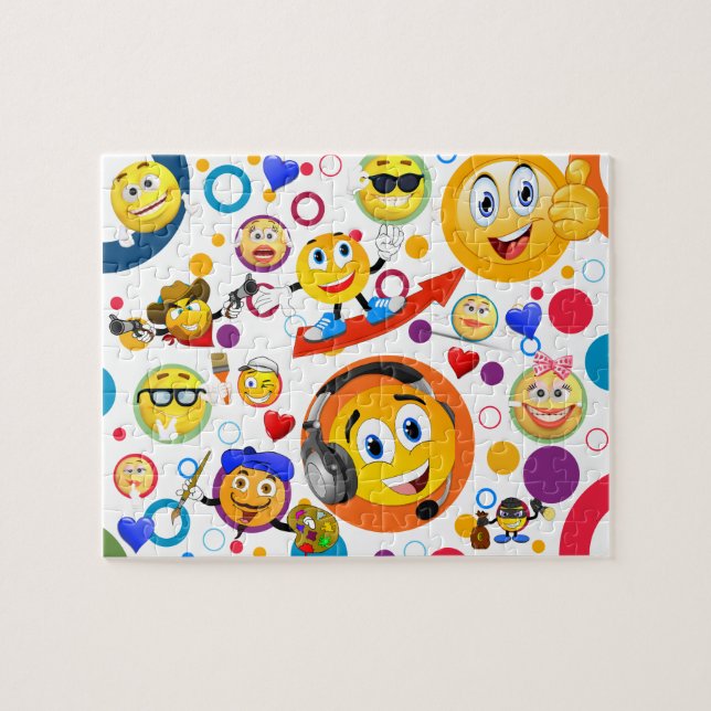 Cute Funny Emojis and colourful circles Jigsaw Puzzle (Horizontal)