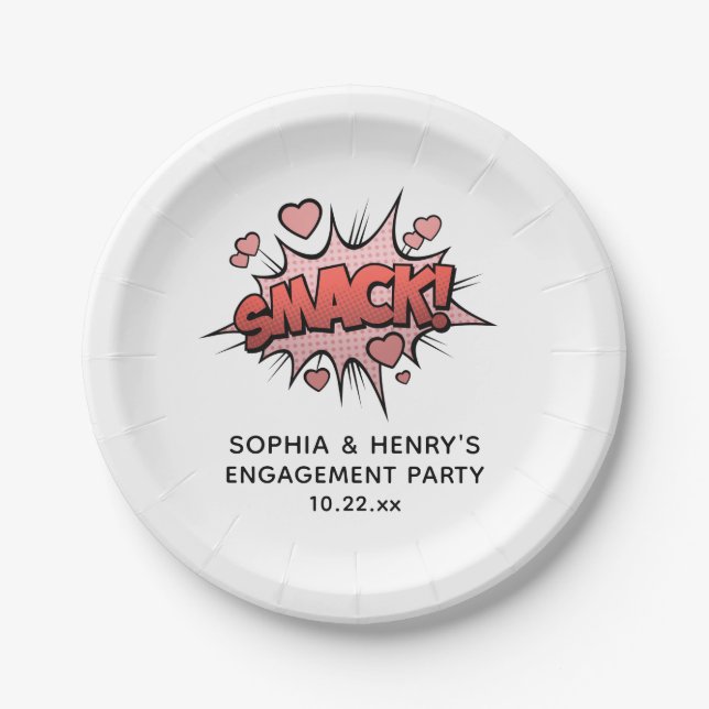 Cute Funny Engagement Party Retro Wedding Paper Plate (Front)