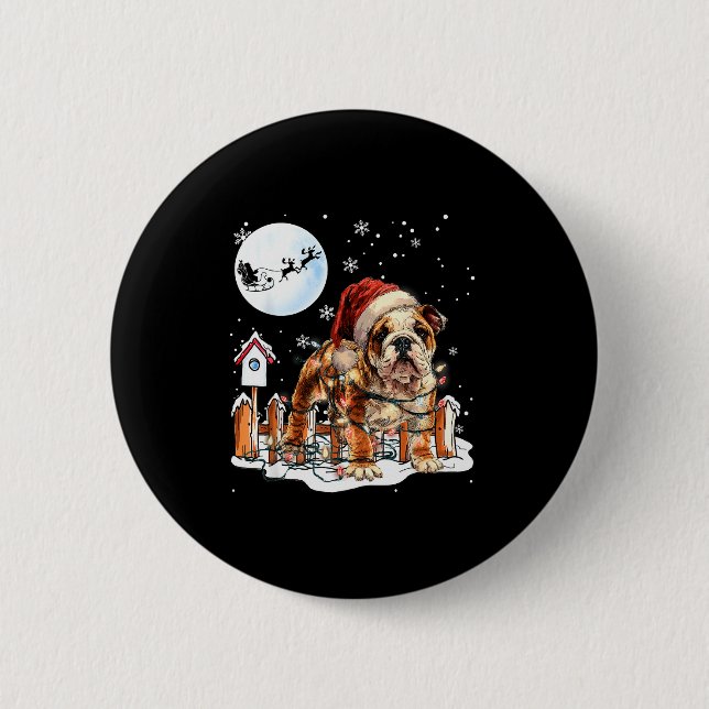 Cute Funny English Bulldog Christmas Lights Santa  6 Cm Round Badge (Front)