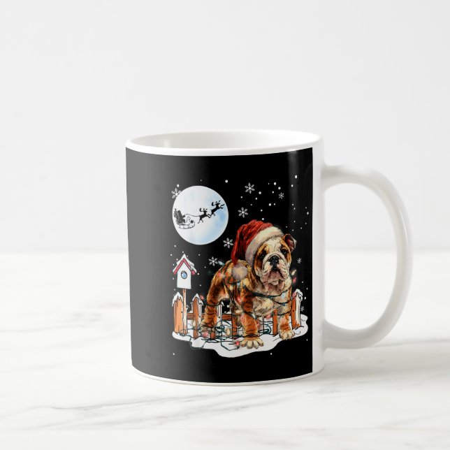 Cute Funny English Bulldog Christmas Lights Santa  Coffee Mug (Right)