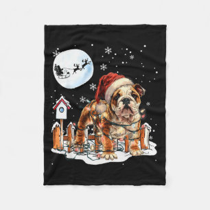 Cute Funny English Bulldog Christmas Lights Santa  Fleece Blanket