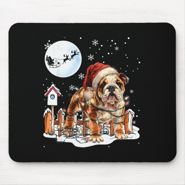 Cute Funny English Bulldog Christmas Lights Santa  Mouse Mat (Front)