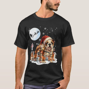 Cute Funny English Bulldog Christmas Lights Santa  T-Shirt