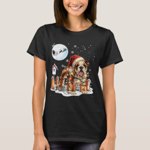 Cute Funny English Bulldog Christmas Lights Santa  T-Shirt