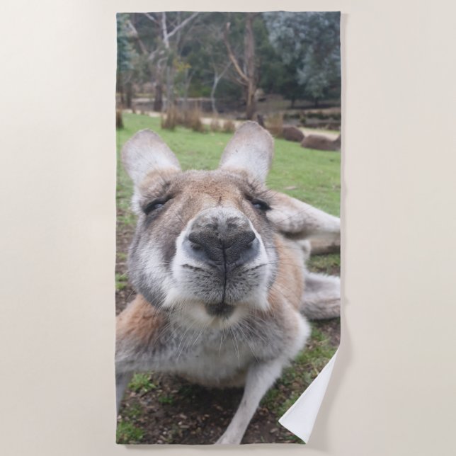 Cute Funny Face Kangaroo Kawaii Animal Beach Towel (Front)