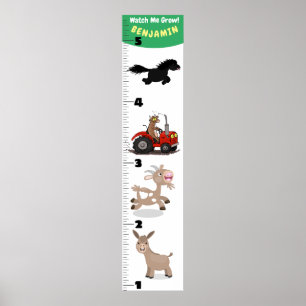 Cute funny farm animals cartoon growth chart