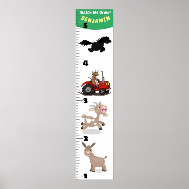 Cute funny farm animals cartoon growth chart (Front)