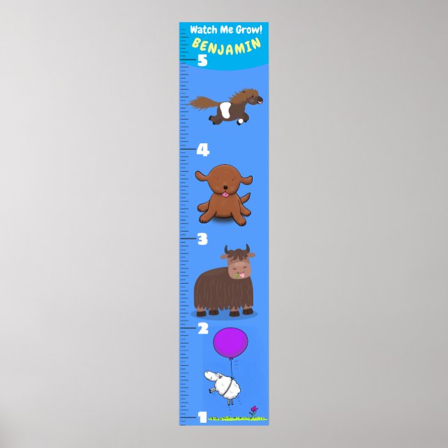 Cute funny farm animals cartoon growth chart (Front)