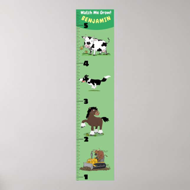 Cute funny farm animals cartoon growth chart (Front)