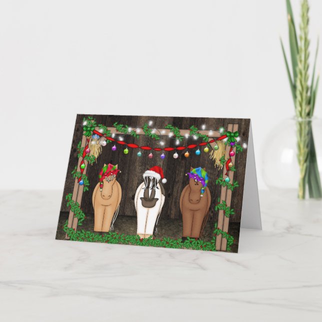 Cute Funny Farm Horse Christmas Holiday Card (Front)