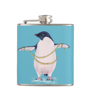 Cute Funny Fat Penguin On Diet Hip Flask