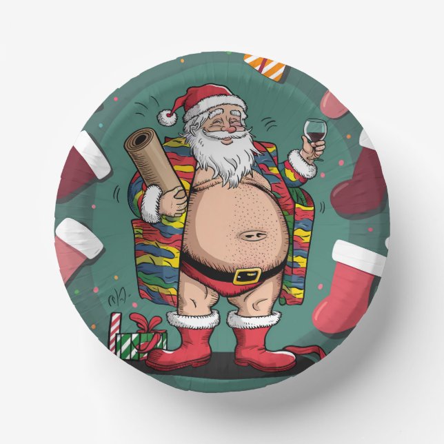 Cute funny father christmas paper plate (Front)