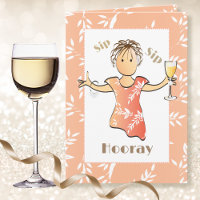 Cute Funny Female Cartoon Wine Toast Birthday