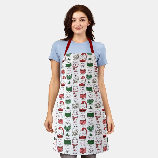 Cute Funny Festive Christmas Cat  Apron (Worn)