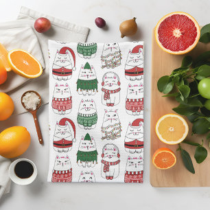 Cute Funny Festive Christmas Cat Tea Towel