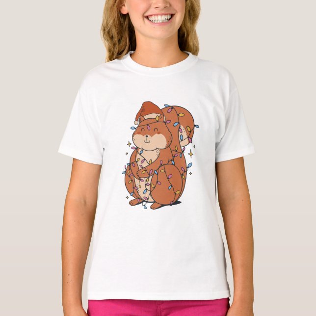 Cute Funny Festive Christmas Squirrel  T-Shirt (Front)