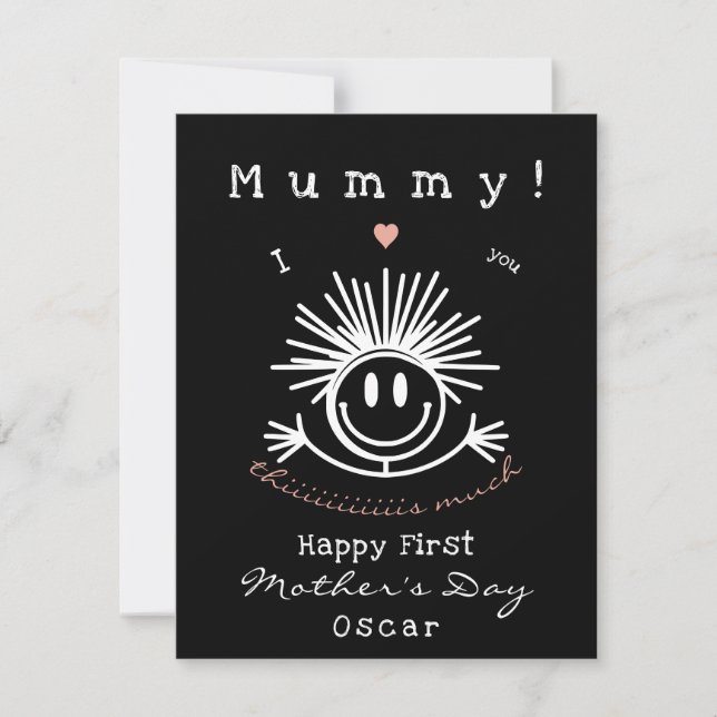 Cute Funny First Mother's Day Black Card (Front)