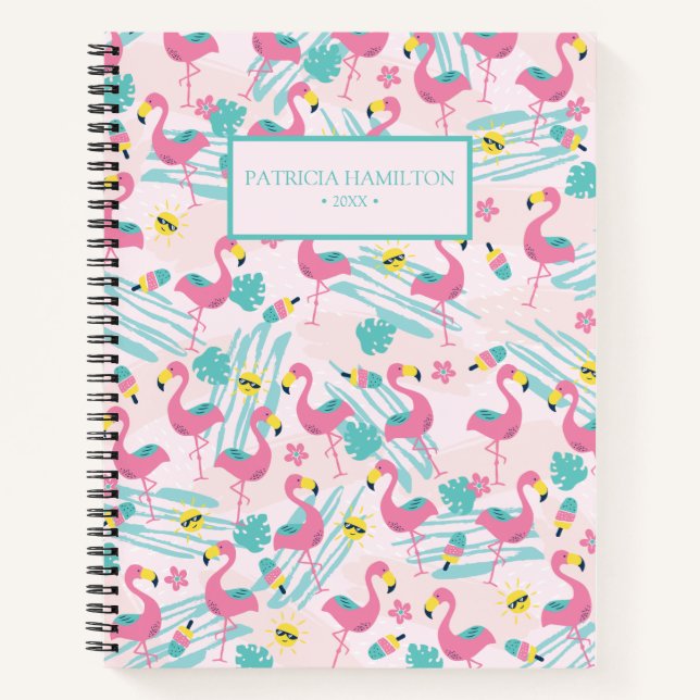 Cute Funny Flamingo Pink Blush Tropical Pattern Notebook (Front)
