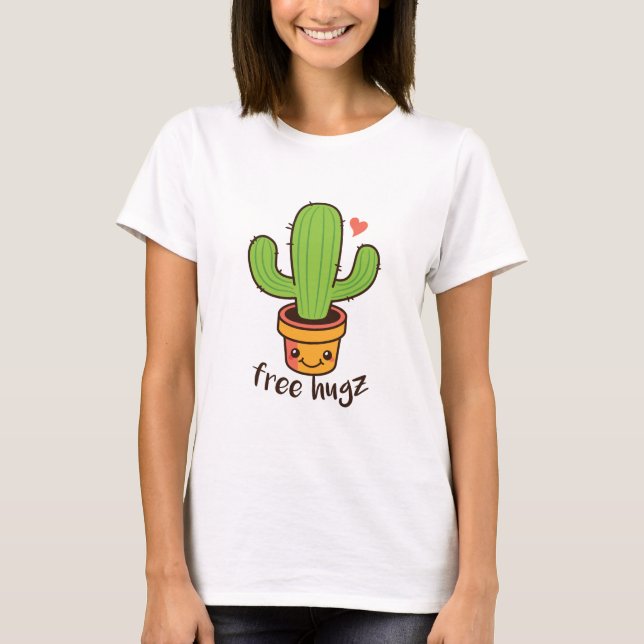 Cute Funny FREE HUGS Hugz Cacti Cactus Prickly T-Shirt (Front)