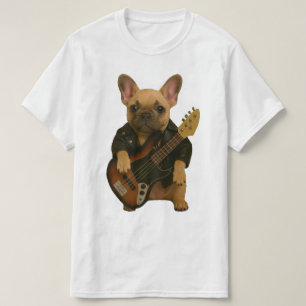 Cute Funny French Bulldog Bass Rocker Leather Gig  T-Shirt