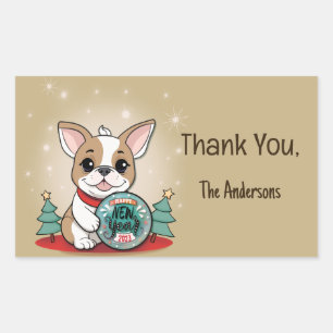 Cute Funny French Bulldog Happy New Year Rectangular Sticker