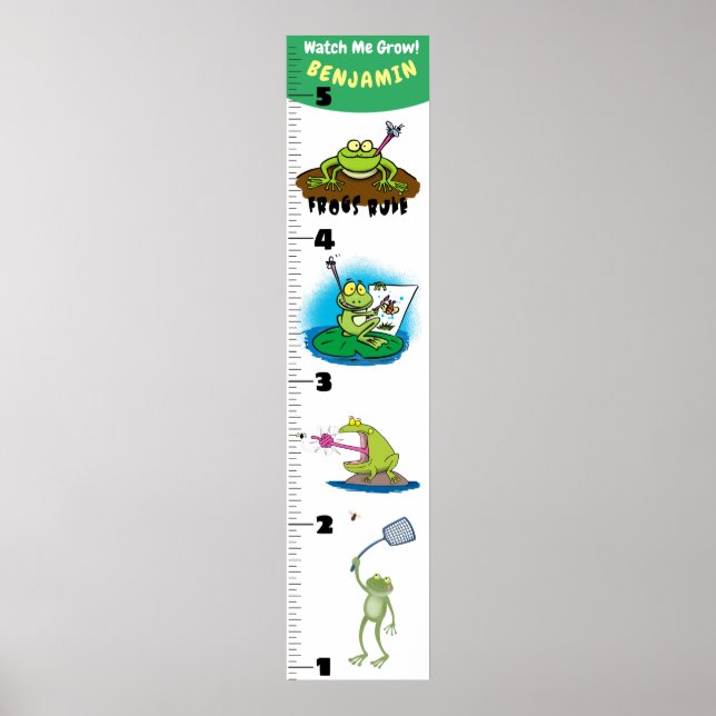 Cute funny frog cartoon growth chart (Front)