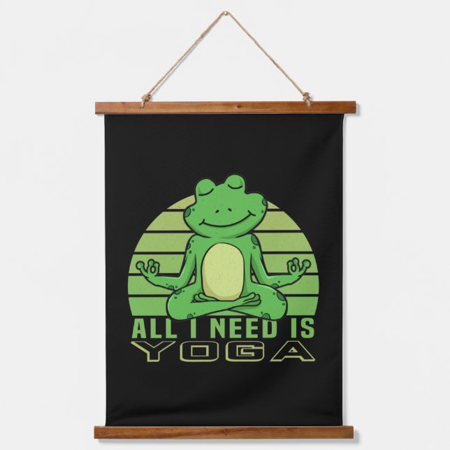 Cute funny frog doing yoga. funny yoga poses hanging tapestry (Front)