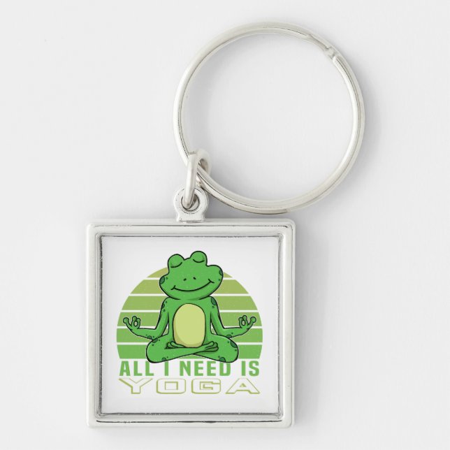 Cute funny frog doing yoga. funny yoga poses key ring (Front)