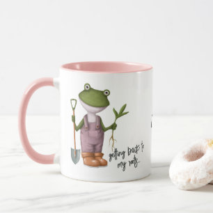 Cute Funny Frog Gardening Personalised Name Mug