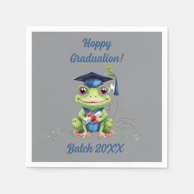 Cute Funny Frog Hoppy Graduation Batch Party Napkin (Front)