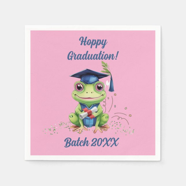 Cute Funny Frog Hoppy Graduation Batch Party Napkin (Front)