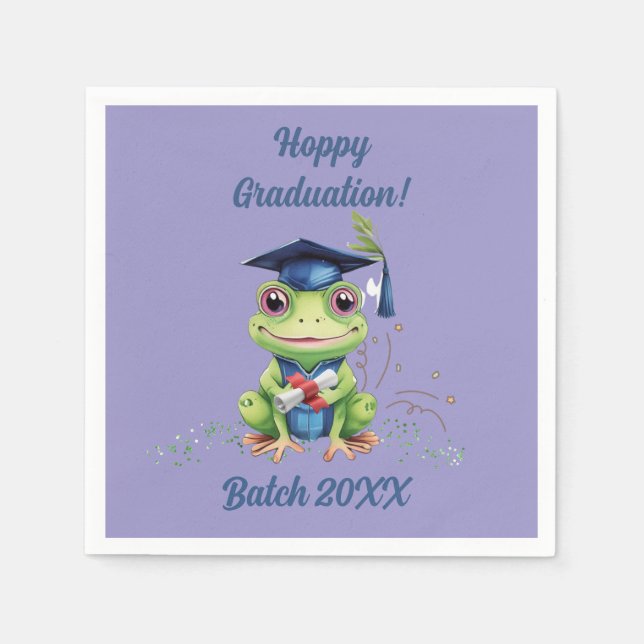 Cute Funny Frog Hoppy Graduation Batch Party Napkin (Front)