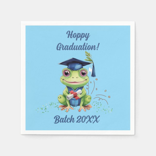 Cute Funny Frog Hoppy Graduation Batch Party Napkin (Front)