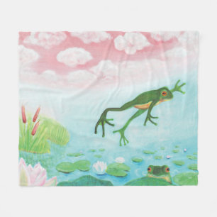 Cute Funny Frog Jumps Into The Pond Baby Blanket