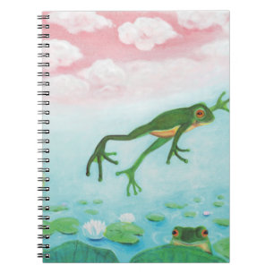 Cute Funny Frog Jumps Into The Pond Notebook