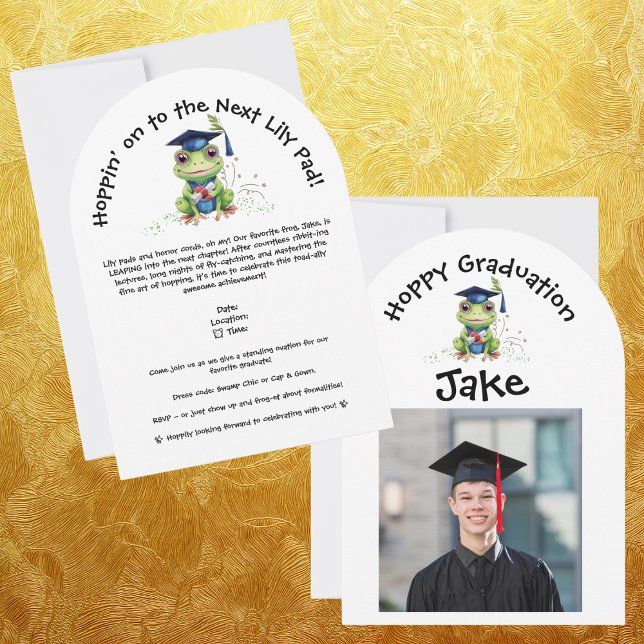 Cute Funny Frog Photo Graduation Party  Invitation (Creator Uploaded)