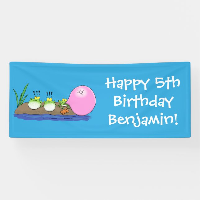 Cute funny frogs bubblegum cartoon illustration banner (Horizontal)