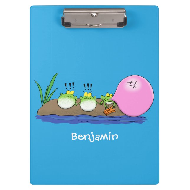Cute funny frogs bubblegum cartoon illustration clipboard (Front)