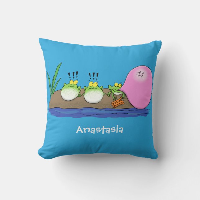 Cute funny frogs bubblegum cartoon illustration cushion (Front)