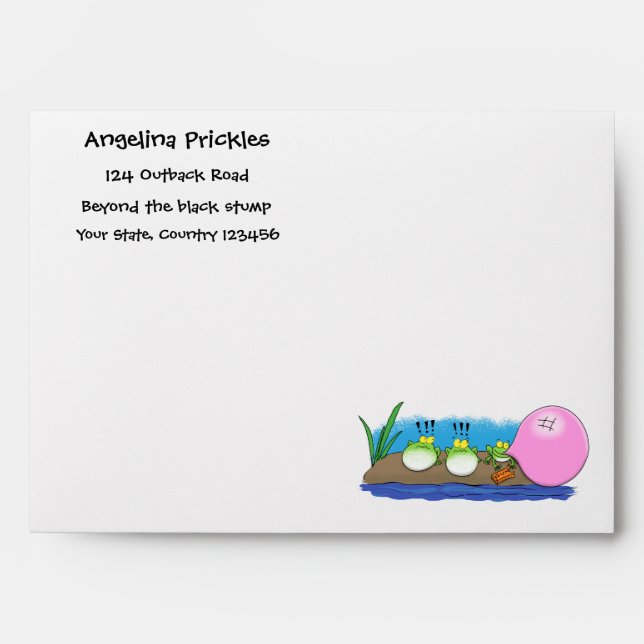 Cute funny frogs bubblegum cartoon illustration envelope (Front)