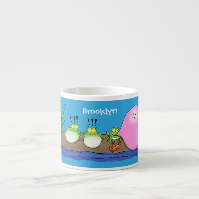 Cute funny frogs bubblegum cartoon illustration espresso cup (Front)