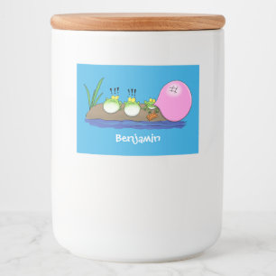 Cute funny frogs bubblegum cartoon illustration food label
