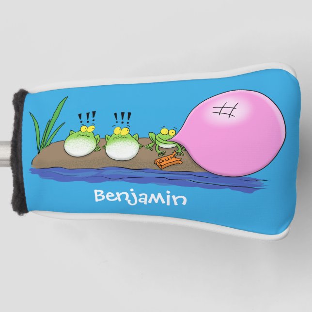 Cute funny frogs bubblegum cartoon illustration golf head cover (Front)