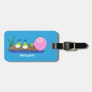 Cute funny frogs bubblegum cartoon illustration luggage tag